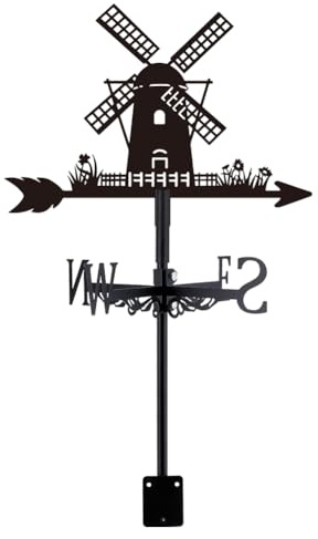 SUPERDANT Molinos de viento, veleta de metal de granero, indicador de dirección del viento, instrumento de medición para montaje en el techo, veleta para exteriores, jardín, granja, patio trasero