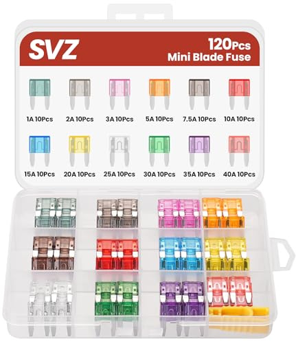 120Pcs Mini Automotive Fuse Kit(1A/2A/3A/5A/7.5A/10A/15A/20A/25A/30A/35A/40A), Blade Fuses Assortment kit for Car/Boat/Mariner/Truck/RV