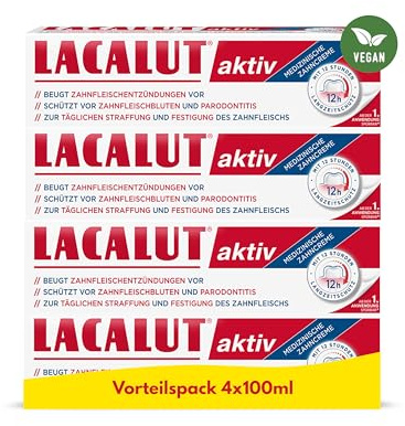 Lacalut aktiv Zahncreme 4-er Pack (4x100ml) - Für starken Zahnfleischschutz und gesunde Zähne, vegan