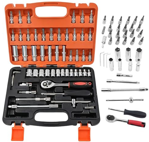 Juego De Llaves De Carraca - Kit Reparación Drive 1/4 De Pulgada, Llave 53 Piezas Acero Al Carbono | Trinquete De Liberación Rápida Y Llaves Combinadas Para Mantenimiento De Auto, Motocicleta,