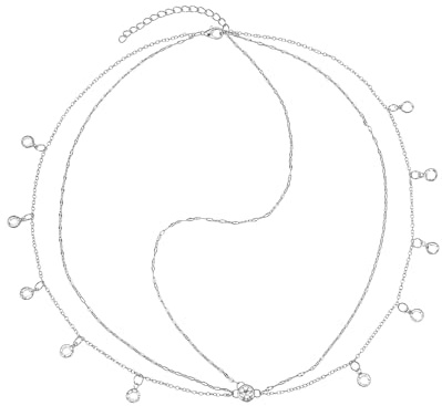 Catena Per La Testa in Stile Bohémien, Catena da Dea a Doppio Strato Con Cristallo, Gioiello per Capelli e Fronte da Donna, Accessorio per Capelli per Matrimonio, Festa e Festival (Argento)