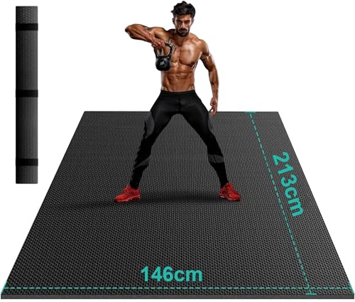 Stepwaver 183x91/122×0.6cm Large Yoga Mat,Non-Slip Large Exercise Mat | Ultra Durable Wide Workout Mat, Wide Exercise Mats for Home Workouts, Yoga, Pilates, Stretching (Barefoot Exercise) - Black