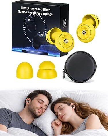 HuziNite Noise Cancelling Earbuds for Sleeping - Block Snoring/Loud Sounds, 50db Deep Noise Reducing HuziNite Ear Plugs, Ultra Soft Reusable & Washable, Transform Your Sleep Quality (Yellow)