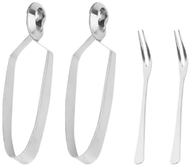 FIXOSHEE Juego de 4 Utensilios de Acero Inoxidable para Mariscos y Caracoles, Incluye Tenedores y Pinzas para Servir en Cenas Familiares y Reuniones