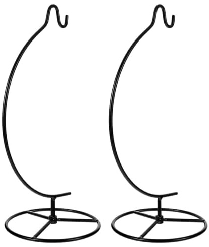 SUPVOX 2pcs Moon-Shaped Iron Hanging Stand for Indoor Plant Hanger, Terrarium Ornament Display Holder, Black Wire Hook for Glass Globe and Tillandsia Planter Home Décor