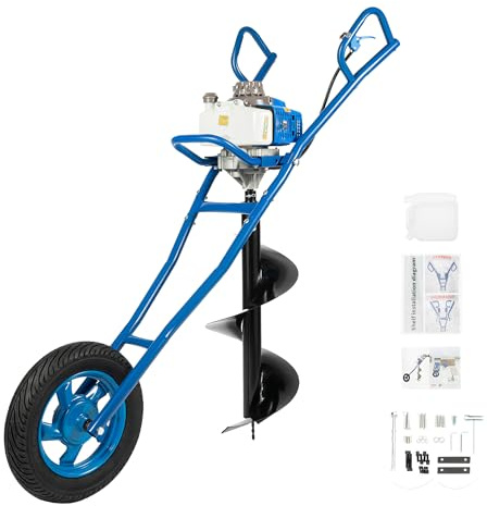Goddlgjik 63 CCM Ahoyadora Gasolina Broca de Tierra 2 Tiempos Taladro Jardín 2,2 kW con Ruedas, Broca de 300 mm para Obras Plantación de Jardines, Suelo Suelto Vegetal Cultivo