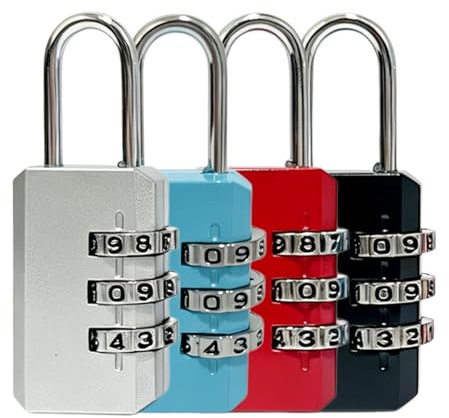 Lot de 4 Cadenas à Combinaison 3 Chiffres, Cadenas à Code Serrures à Code Numérique en Métal pour Valise, Bagage, Sac à Dos, Casier, Porte-Documents et Trousse, pour Voyage et Usage Quotidien