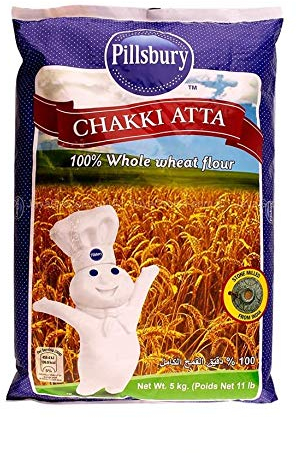 Pillsbury Chakki Atta | 100 % Blé Entier | Riche en fibres | Pour réaliser des Rotis et Chappatis | Farine Indienne Traditionnelle | Nutritive | Végétarienne | Sac de 5 KG