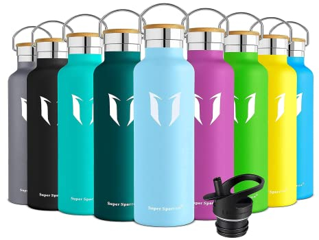 Super Sparrow Water Bottle Stainless Steel - 1000ml - Insulated Metal Water Bottles - Standard Mouth Flask - BPA Free - Straw Bottle for Work, Gym, Sports - 2 Lids