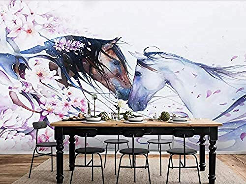 Hand Drawn Couple Horse Peach Romantic Mural Wallpaper Modern Wall Wallpaper Wallpaper Grey Wall Sticker Border self Adhesive Brick Bathroom Silver Bedroom Borders Glitter Kitchen steamer-250cm×175cm