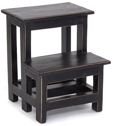 DESIGN DELIGHTS PFLANZENTREPPE Step | 46x37x37 cm (HxBxT), Altholz, zweistufig | rustikales Blumenregal, Pflanzenhocker, Deko-Ständer, handgefertigt | Farbe: 09 Voodoo - schwarz