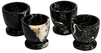 Lot de 4 coquetiers en marbre noir de l'Himalaya – sculptés à la main