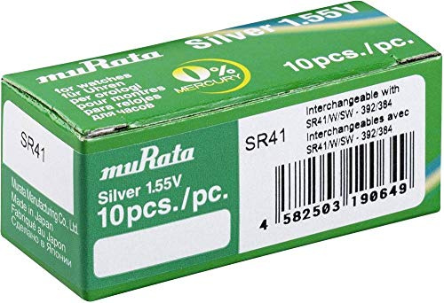 Murata SR41-PBWW Button Cell 384 Silver Oxide 45 mAh 1.55 V Pack of 10
