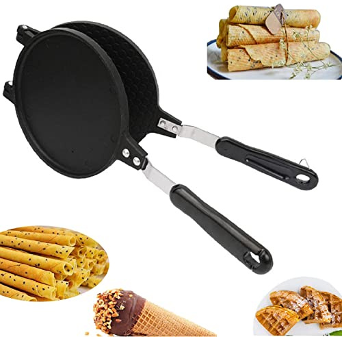 Double Side Waffle Maker Non Stick Waffle Irons Mold Pan Egg Roll Maker DIY Ice Cream Pancake Cone Maker Omelet Dessert Cooking Baking Tool for Home Kitchen Restaurant Snack Stand Cake Shop (6.7in)