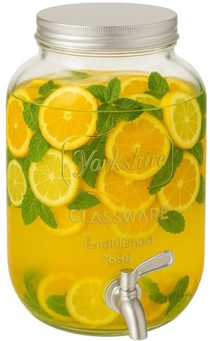 TIENDA EURASIA - Dispensador de Bebibdas con Grifo | Tarro de Cristal Transparente | Capacidad para 4 Litros | 21 x 14,8 x 25,5 cm