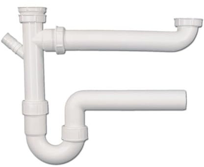 easyPART Kompatibel/Ersatz für viega 108496 NEU Doppelsiphon 1 1/2 40mmØ weiß mit Ablaufverbindung für Doppelspülbecken