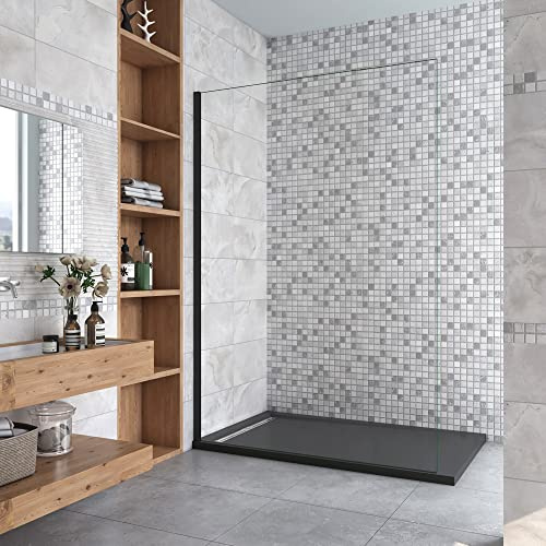 AICA paroi de douche 140x200cm En 8mm verre anticalcaire paroi de douche à l'italienne profil Noir mat
