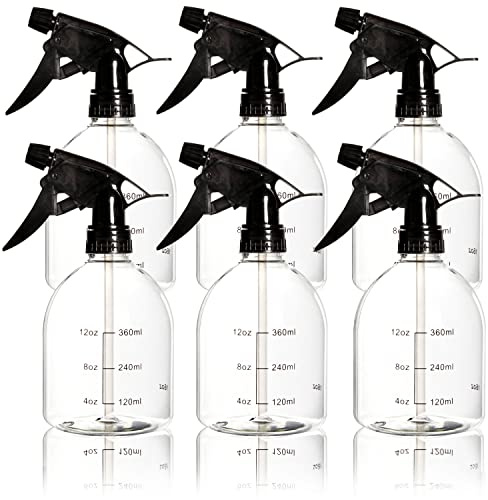 Youngever 6 Pack Empty Plastic Spray Bottles, Spray Bottles for Hair and Cleaning Solutions, 6 Pack 16 Ounce Bottles (Black Sprayer)
