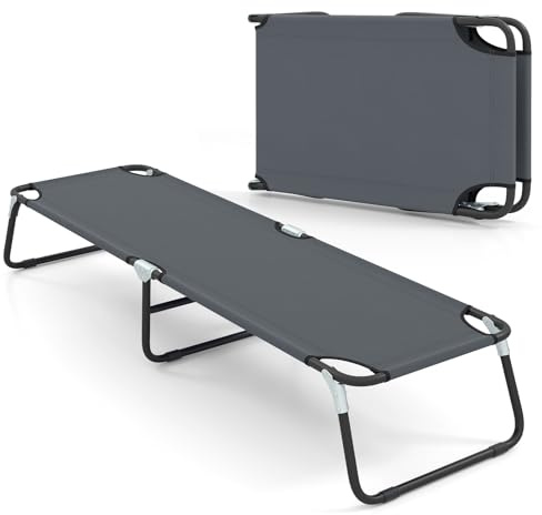 COSTWAY Folding Camping Bed, Outdoor Heavy Duty Sleeping Cot with Non-slip Feet, Portable Single Fold up Military Lounger Bed for Travel Patio Beach Hiking Office, 191 x 56 x 31cm