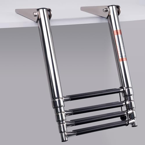 Boat Ladder 4 Step,Stainless Steel Telescoping Heavy Duty Pontoon Swim Boarding Ladder for Outboards,Yacht,Marine Fishing Boat