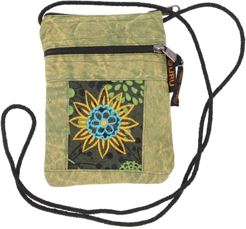 GURU SHOP Boho Brustbeutel, Passporttasche - Grün, Unisex - Erwachsene, 18x12x4 cm