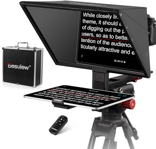 Desview TP170 Teleprompter 17 inch, Aluminium Alloy High Display Glass Liftable Teleprompter with Remote Control & APP for iPad/DSLR/Camcorder Wide Angle Camera Lens Video Shooting