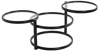 HAKU Couchtisch schwarz, Metall, Sicherheitsglas - Maße: B 58-140 cm x H 43 cm x T 50 cm, Style: Modern