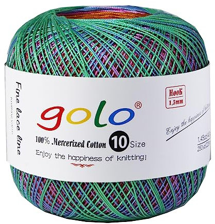 golo Häkelgarn, Größe 10, Multicolored, 100% Baumwolle