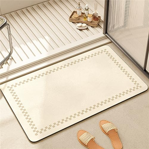 Absorbierender Badematte Badezimmerteppich Badteppich Badvorleger, Waschbarer Rutschfeste FußMatten, Super Absorbierende Schnelltrocknende Badematte füR Badewanne, Duschraum, KüChe 90x120cm, Beige