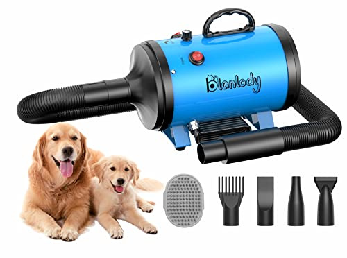 Blanlody Dog Hair Dryer Blaster 3200W/4.5HP Pet Grooming Hair Dryer | Low Noise Temperature Heater with 4 Different Nozzles and Pet Grooming Brush
