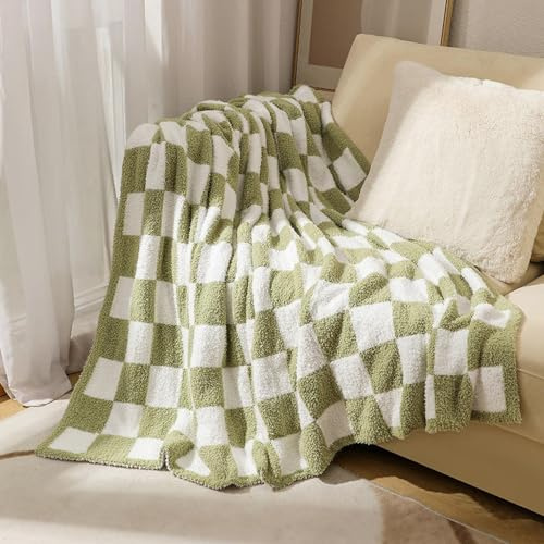 Hiseng Soft Checkerboard Blanket Sofa Throw, Warm Blankets for Bed, Cozy Travel Warm Short Velvet Throws for Fall Winter (70x100cm,Green Plaid)