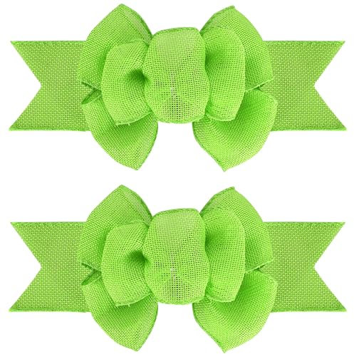 TONIFUL 2 Stück hellgrüne Juteschleifen, grüne dekorative Schleifen aus verdrahteten Jutebändern für Kränze, Baumspitze, Korbdekorationen, Geschenkverpackungen, Schleifen für Frühling, Sommer, Ostern,