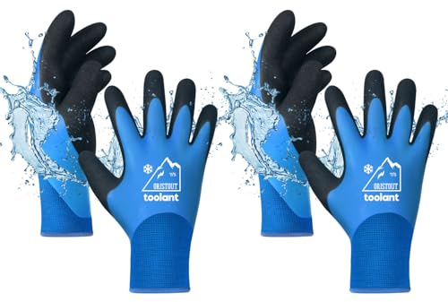 OriStout Waterproof Winter Work Gloves for Men and Women, 2 Pairs, Blue, L | Thermal Insulated, Waterproof, Touchscreen, Super Grip, for Working in Freezer, Cold Storage, Fishing, Construction