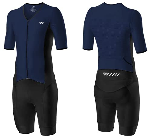 Wulibike Men's Short Sleeve Triathlon Suit - Breathable and Quick Drying Tri Suit for Cycling, Blue XL