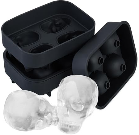 Relaxdays Totenkopf Eiswürfelform, 2er Set, Silikon, Halloween, 4 einzelne Totenköpfe, Eisgießform, Gothic-Stil, schwarz | 4 einzelne Totenköpfe, Eisgießform, Gothic-Stil