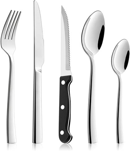 Joyfair 16 Pcs Cutlery Sets with 4 Pcs Steak Knives, Stainless Steel 20 Pieces Silverware Flatware Set with Fork Knife Spoon for Home/Restaurant/Party/Kitchen, Mirror Finished & Dishwasher Safe