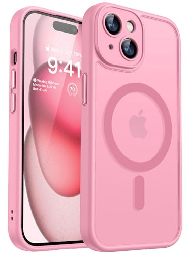 CANSHN für iPhone 15 Plus Hülle mit Kameraschutz, Rosa | Vollständiger Schutz der Kamera, matte transparente Unterseite