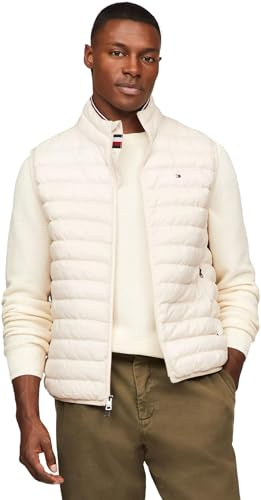 TOMMY HILFIGER Chaleco acolchado plegable para hombre, color crema de cachemira, XL
