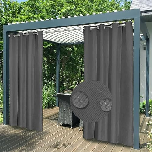 FicaRico Outdoor Vorhang Wetterfest mit Ösen, Outdoor Vorhänge Wasserdicht Datenschutz Blickdicht Gardinen für Pavillon Balkon, Benutzerdefinierte Größe, 1 Stück, Dunkelgrau, B183xH160cm
