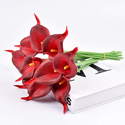 Nvzi 20 flores artificiales de seda de lirio de cala de color burdeos de 13.4 pulgadas para el día de la madre, hogar, cocina y boda