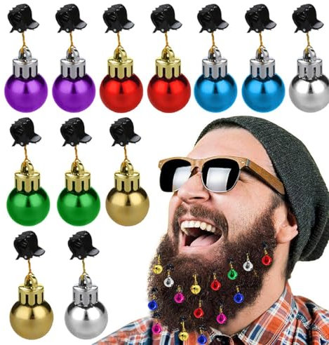 Bart Kugeln Weihnachten | 12 Stück Bart Weihnachtskugeln | Lustige Weihnachts Bartball Glocken Clip Ornamente | Minis-Ringglocken Clips für Weihnachtsmann Bart | Weihnachtsdeko Lustig Für Männer
