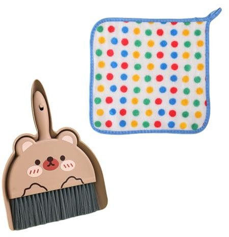 GTYHH 1 Ensemble Balai Ours, 1 Chiffon, Mini Pelle À Poussière Et Balai À Main, Balai De Table avec Pelle, Ensemble Balai Et Pelle pour Petits Animaux