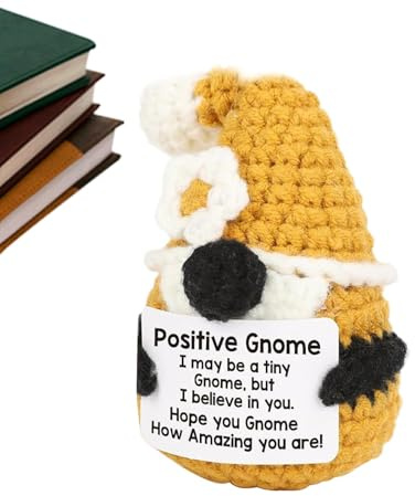 Häkeln Positiver Gnom, Gestrickte Zwergpuppe - Gestrickte Wichtelpuppe Mit Inspirierendem Papier | 9 cm / 3,54 Zoll, Niedliche Dekoration P
