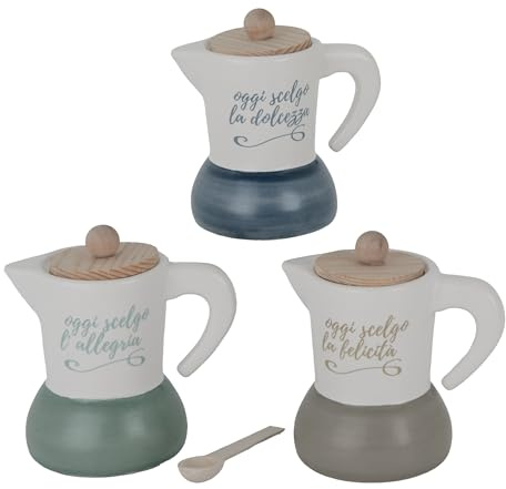 Doni Bomboniere Matrimonio 6PZ Zuccheriera A Forma di Moka Anniversario Comunione Cresima con Coperchio in Legno E Frasi Oggi Scelgo La Felicità L'Allegria Dolcezza Idee Regalo Complete Originali