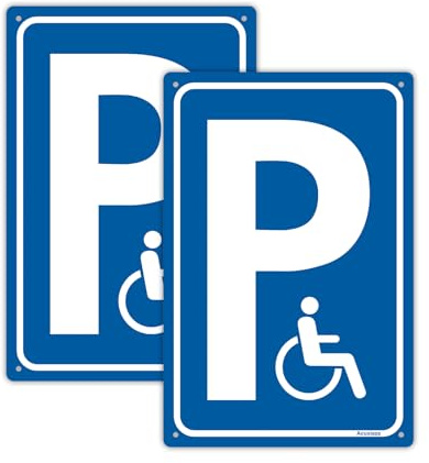 Acuxiaza 2 Pezzi Cartello di parcheggio per disabili 20x30cm Cartello Parcheggio Disabili in Alluminio Cartelli Parcheggio Riservato ai Disabili, per Esterno e Interno, con Fori, Impermeabile