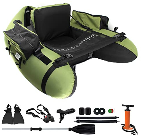 byhsports Professional Schlauchboot, Bellyboot zum Raubfischangeln, 158 kg Tragfähigkeit Angelboot -inkl. Pumpe, Verstellbare Rucksackgurte, Aufbewahrungstaschen, Fischlineal（Grün）