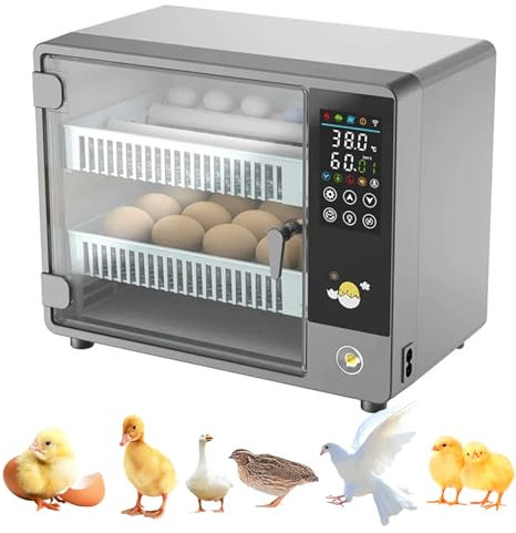 Eierinkubatoren für Bruteier,Automatische Brutmaschine,Brutmaschine für 24 Eier mit Automatischem Wenden der Eier und Automatischer Befeuchtung,Temperaturkontrolle,360°-Sicht (24 Eier)