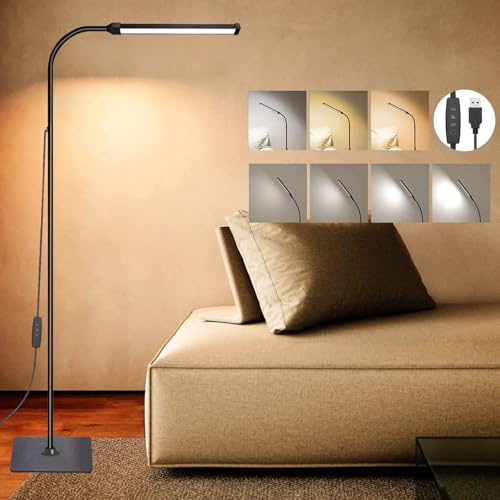 BTTO Lampadaire sur Pied Salon, 10W Liseuse LED Dimmable Réglable par Variateur Température Couleur et Luminosité, Lampadaire LED Flexible Réglable en hauteur pour Chambre, Bureau, Salon