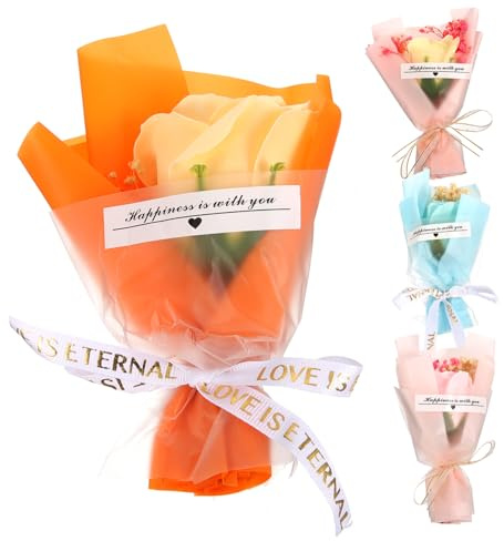 Vaguelly 4 Piezas Ramo de Flores de Jabón con Rosa Aromática Decoración Romántico San Valentín Cumpleaños y Ocasiones Especiales