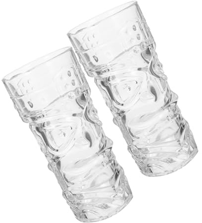 Hemobllo Set Da 2 Bicchieri in Vetro Creativo Per Cocktail e Succo, Grande Capacità 420ml, Design Tiki e Faccia Paurosa, Tazza Resistente Base Piatta Per Bar, Casa e Ristoranti